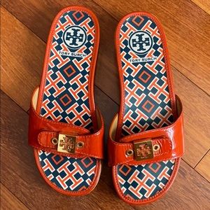 Authentic Tory Burch Wooden and Leather Clogs